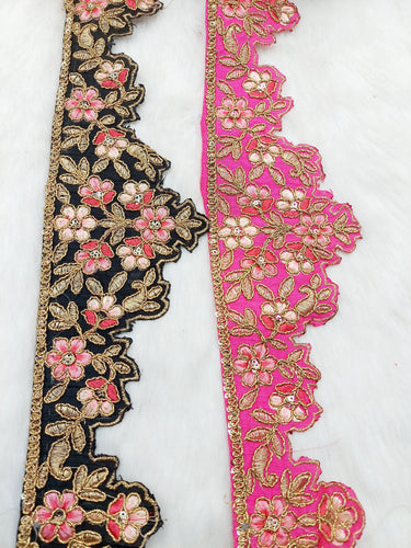 Hand Embroidered Cutwork Lace Trim In Gold Floral Embroidery, Sari Border, Trim by Yard